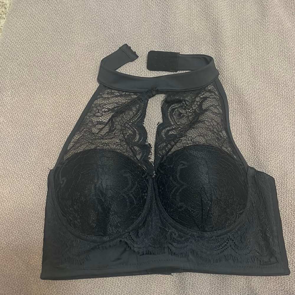 Black bebe halter crop top